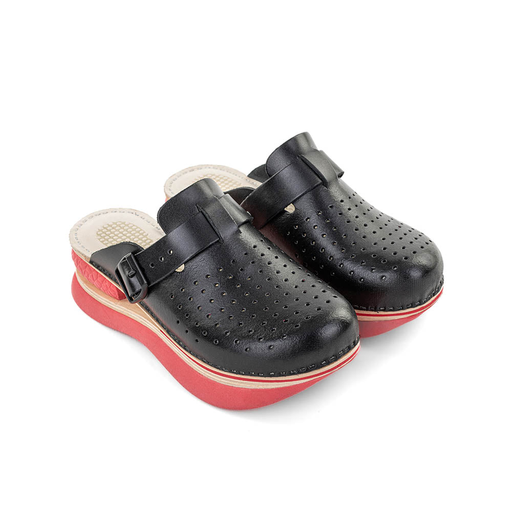 Black-Red Leather Clogs – Natural Comfort & Everyday Support