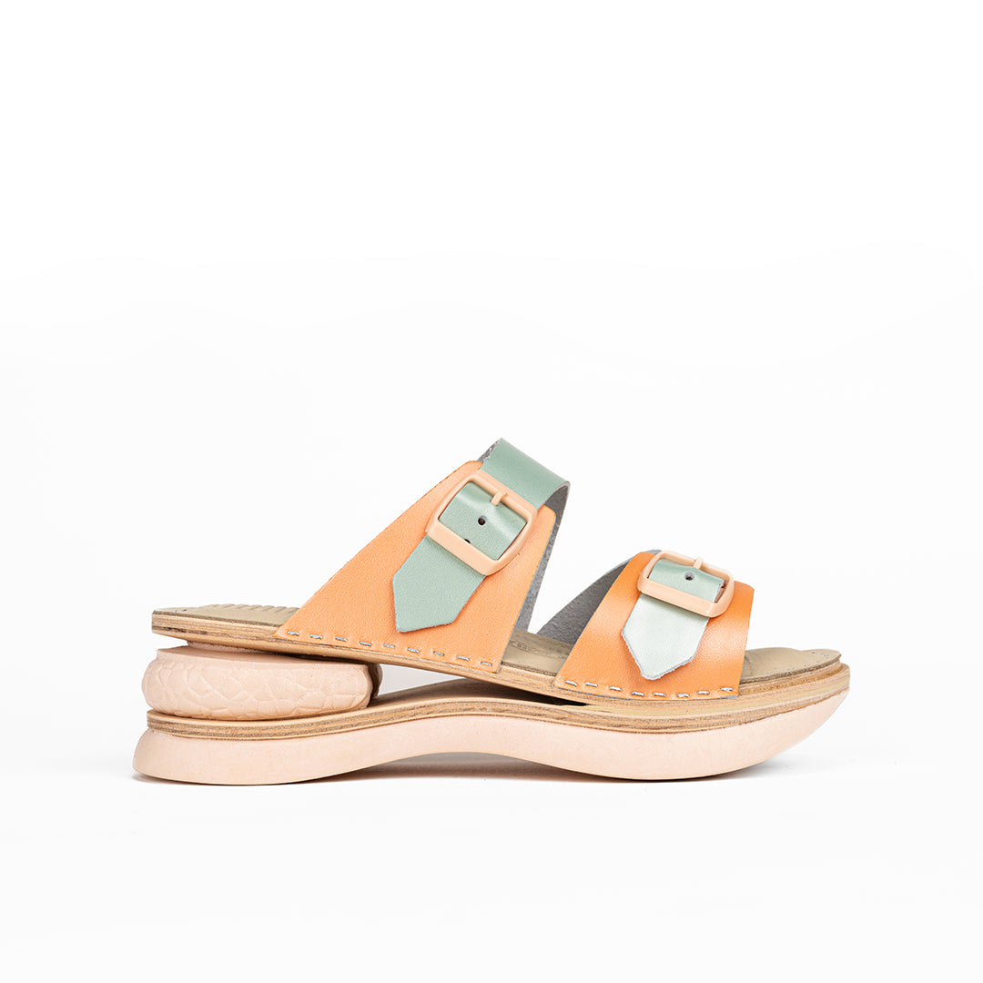 Orange-Mint Leather Clogs - Open Toe - Natural Comfort & Everyday Support