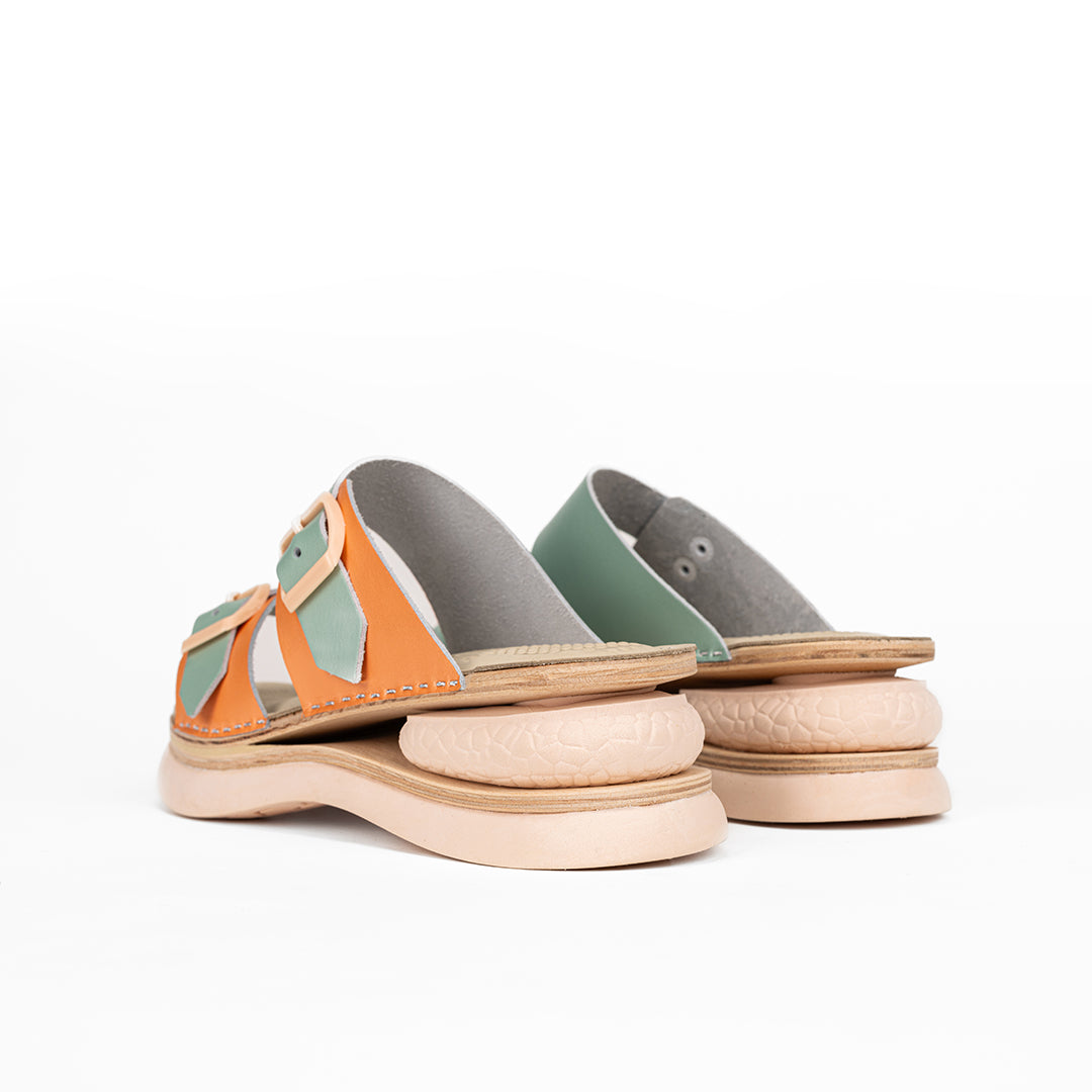 Orange-Mint Leather Clogs - Open Toe - Natural Comfort & Everyday Support
