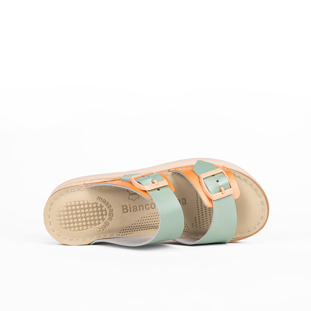 Orange-Mint Leather Clogs - Open Toe - Natural Comfort & Everyday Support