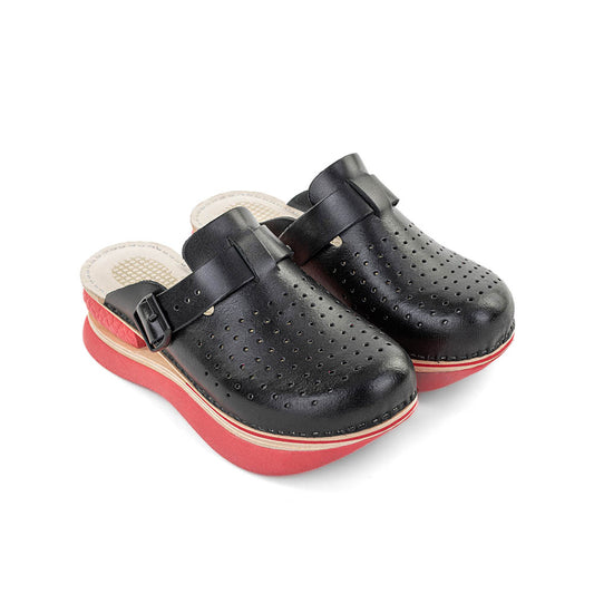 Black-Red Leather Clogs – Natural Comfort & Everyday Support
