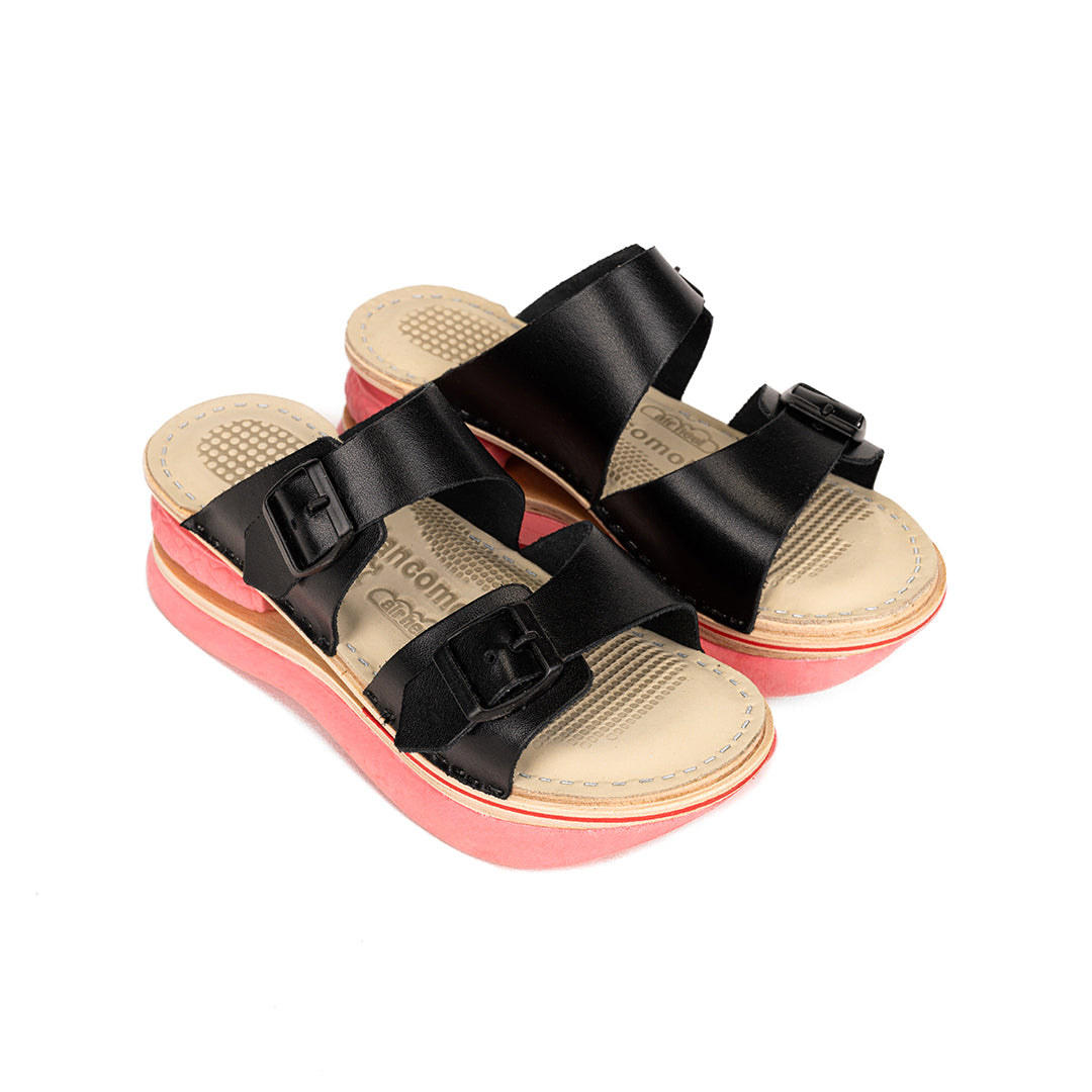 Black-Red Leather Clogs - Open Toe - Natural Comfort & Everyday Support