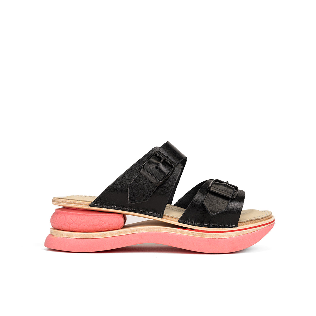 Black-Red Leather Clogs - Open Toe - Natural Comfort & Everyday Support