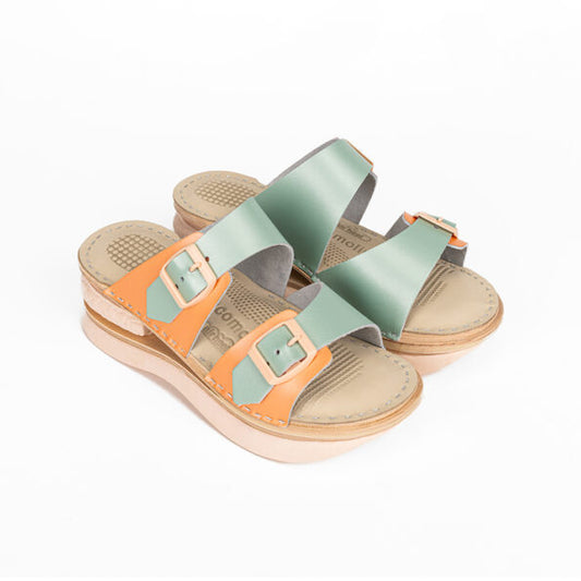Orange-Mint Leather Clogs - Open Toe - Natural Comfort & Everyday Support